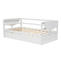 Twin Size Daybed With Trundle And Foldable Shelves On Both Sides,White White Pine