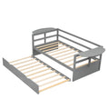 Twin Size Daybed With Trundle And Foldable Shelves On Both Sides,Gray Gray Pine