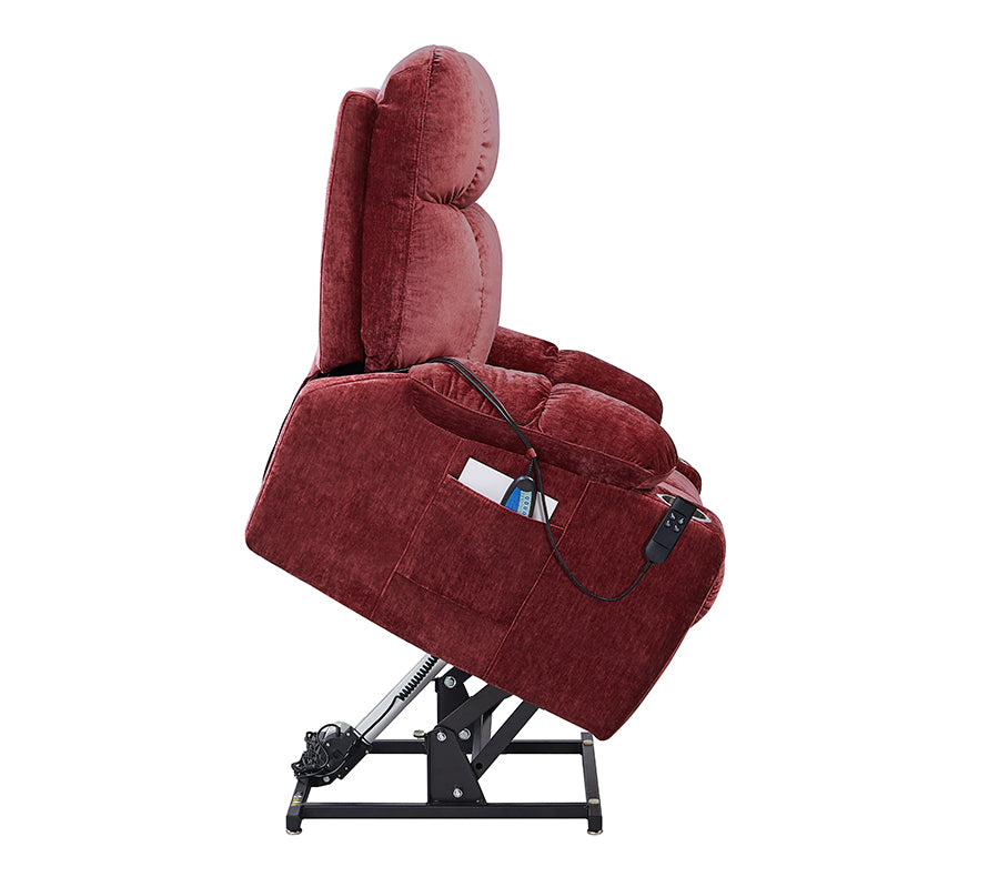 Liyasi Dual Okin Motor Power Lift Recliner Chair For Elderly Infinite Position Lay Flat 180 Recliner With Heat Massage Red Foam Fabric