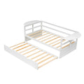 Twin Size Daybed With Trundle And Foldable Shelves On Both Sides,White White Pine