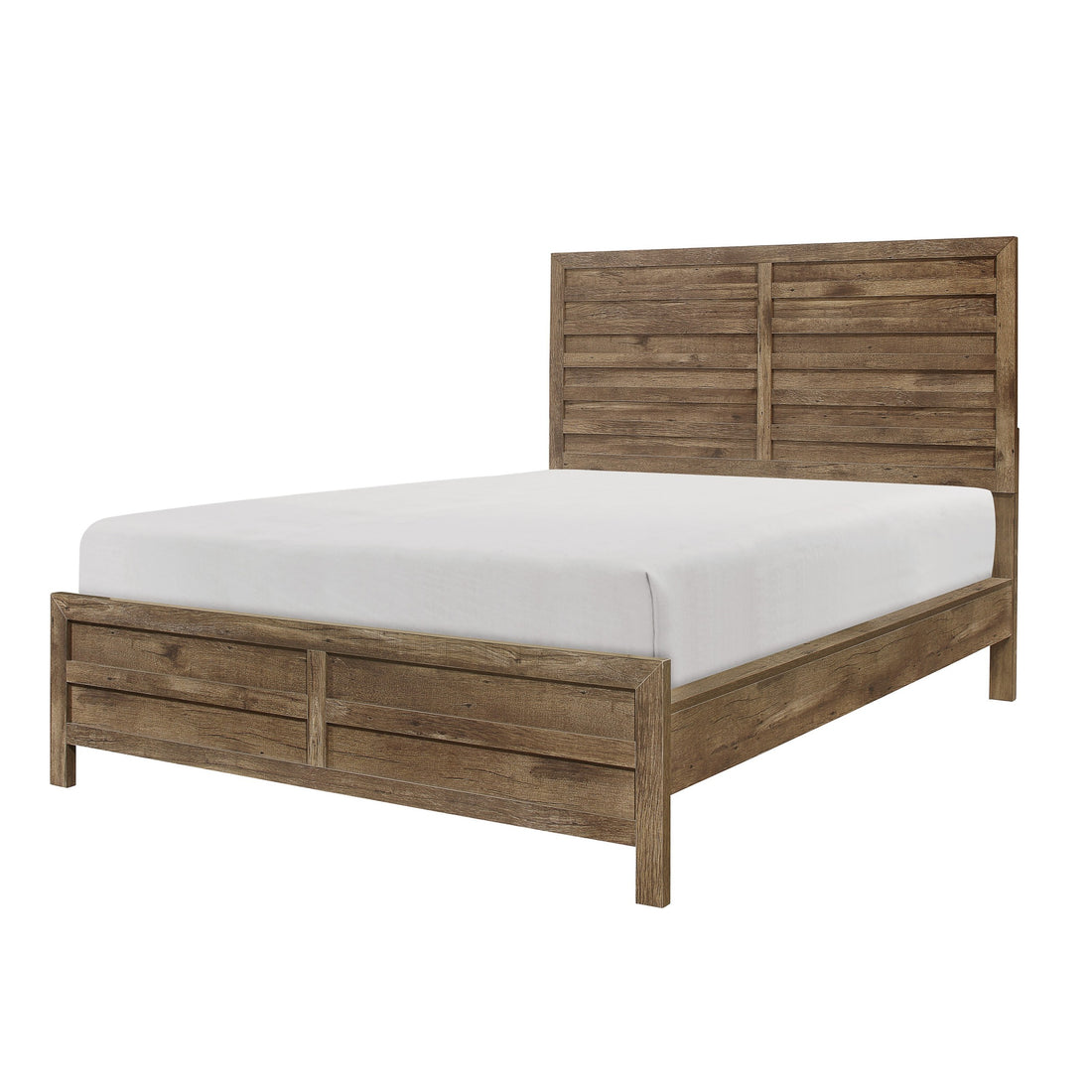 Weathered Pine Finish 1Pc Queen Bed Modern Line Pattern Rusticated Style Bedroom Furniture Box Spring Required Queen Brown Mix Wood Bedroom Rustic Bed Frame Wood