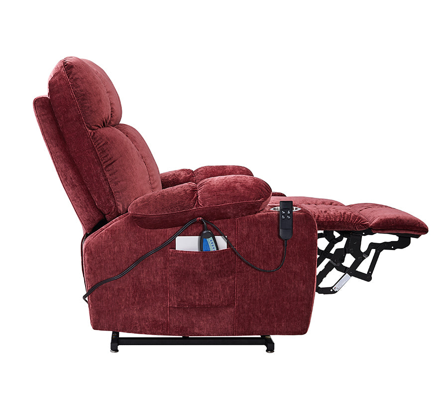 Liyasi Dual Okin Motor Power Lift Recliner Chair For Elderly Infinite Position Lay Flat 180 Recliner With Heat Massage Red Foam Fabric