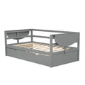 Twin Size Daybed With Trundle And Foldable Shelves On Both Sides,Gray Gray Pine