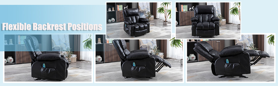 Recliner Chair For Living Room With Rocking Function And Side Pocket Black Soft Foam Polyester