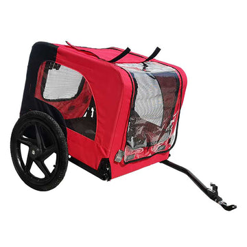 Bicycle Trailer For Pets Outdoor Foldable Red Color Dog Trailer With Reflectors And Safty Flag Red Oxford Fabric Steel