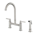 Double Handle Bridge Kitchen Faucet With Side Spray Brushed Nickel Stainless Steel