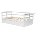 Twin Size Daybed With Trundle And Foldable Shelves On Both Sides,White White Pine