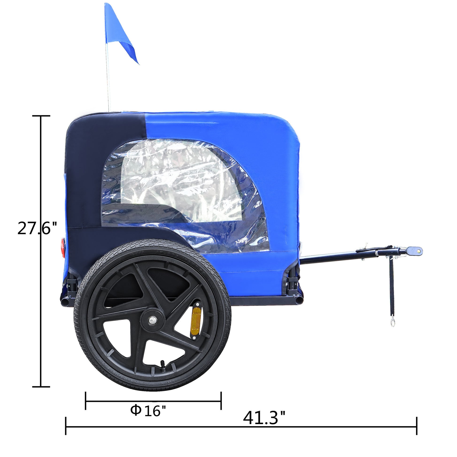 Blue High Quality 16 Inch Air Wheel Pet Bike Trailer For Dogs Foldable Bicycle Pet Trailer Blue Oxford Fabric Steel