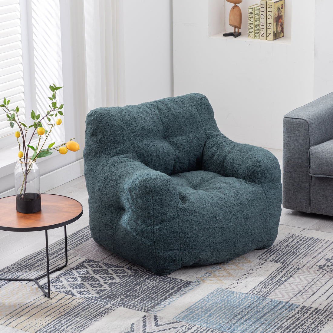 010 Soft Teddy Fabric Tufted Foam Bean Bag Chair With Teddy Fabric Green Green Primary Living Space Soft Modern Foam Teddy