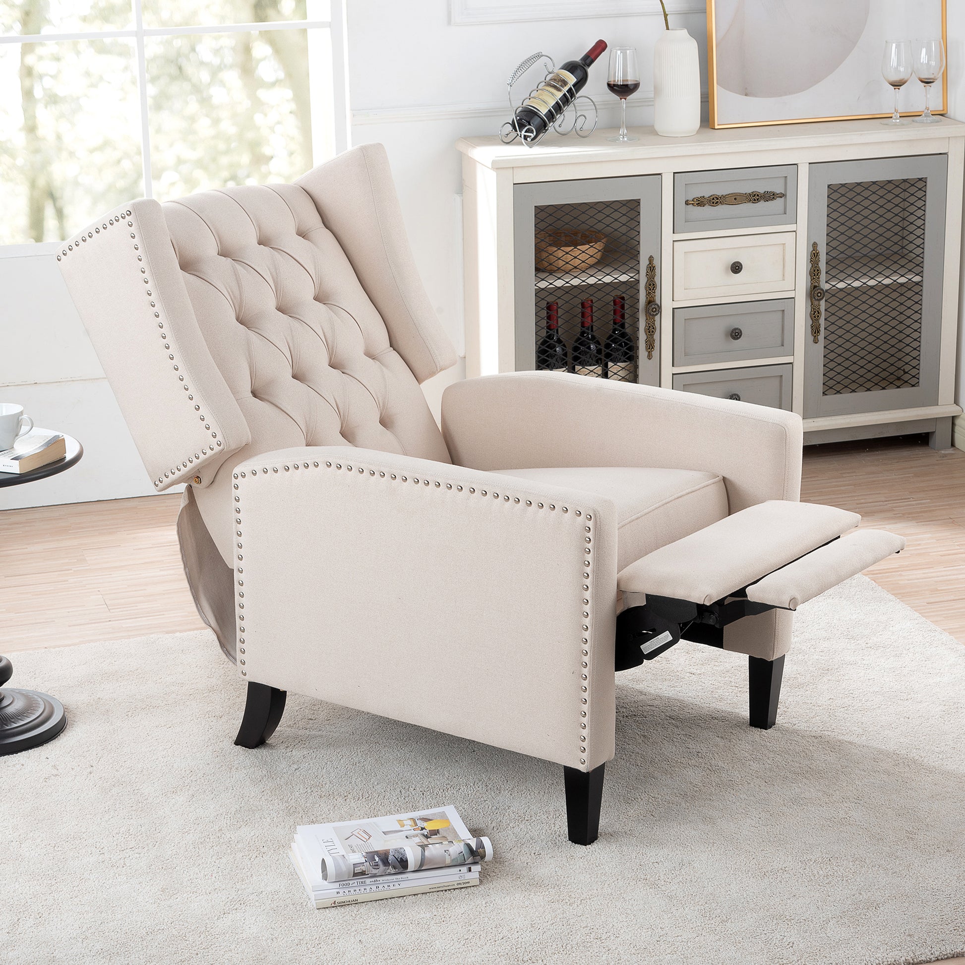 27.16" Wide Manual Wing Chair Recliner Beige Fabric