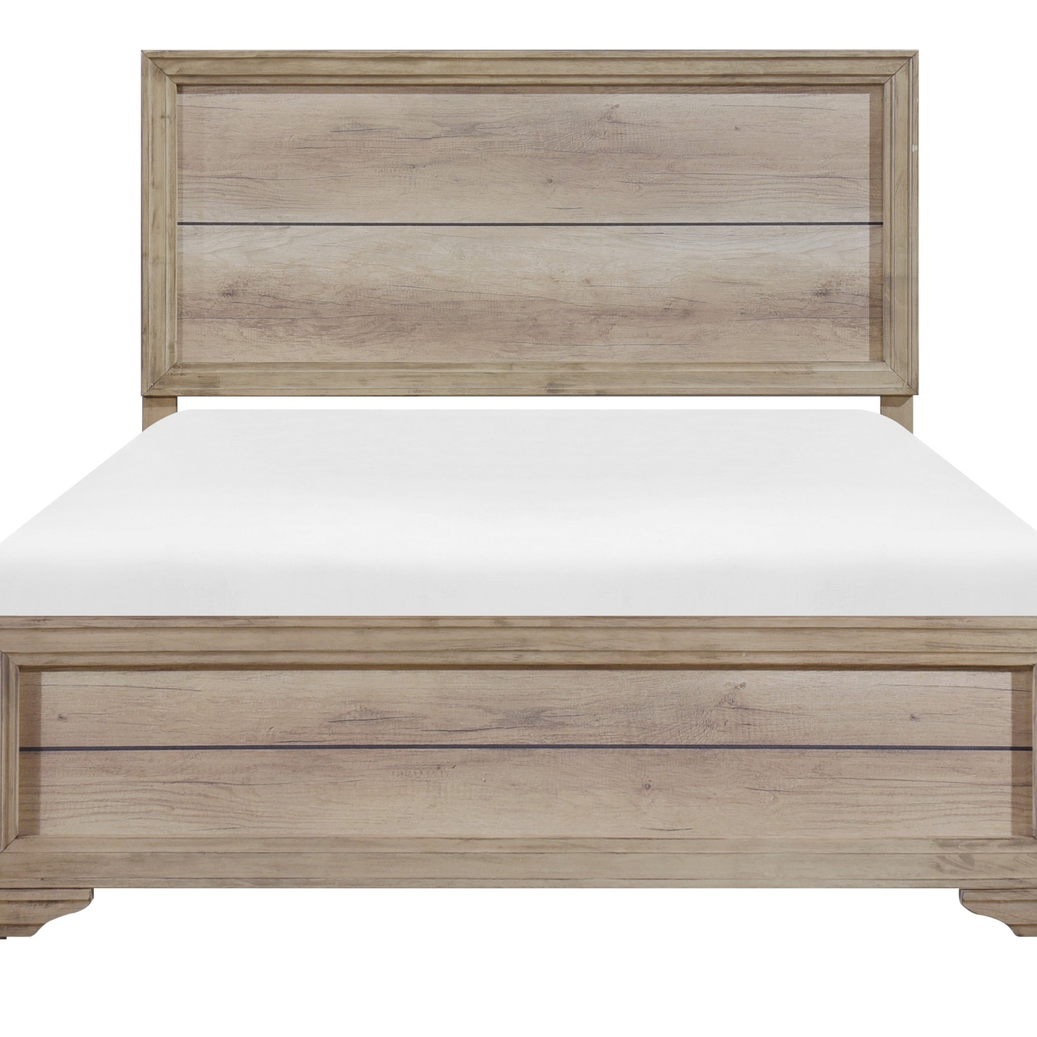 Natural Finish Eastern King Bed 1Pc Industrial Style Wooden Bedroom Furniture Premium Melamine Laminate Box Spring Required King Natural Bedroom Industrial Wood