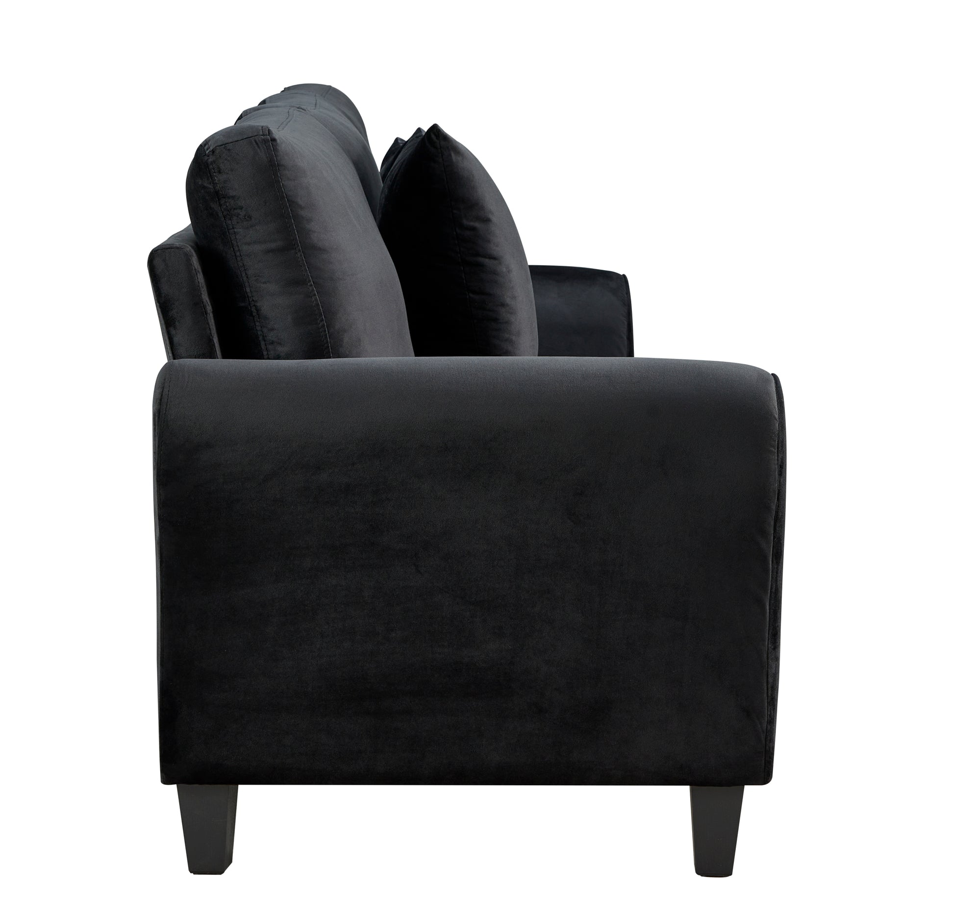 Video Modern Velvet Couch With 2 Pillow, 78 Inch Width Living Room Furniture, 3 Seater Sofa With Plastic Legs Black Velvet