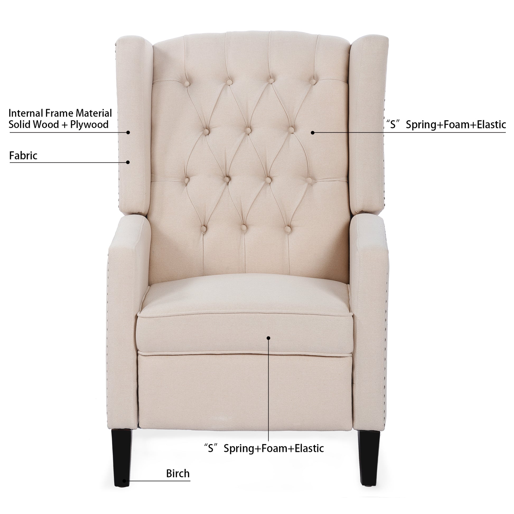 27.16" Wide Manual Wing Chair Recliner Beige Fabric