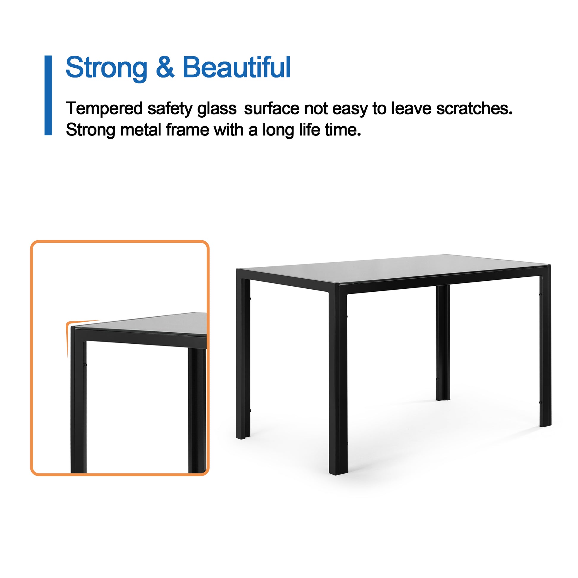 5 Pieces Dining Table Set For 4,Kitchen Room Tempered Glass Dining Table ,4 Faux Leather Chairs ,Black Black Glass