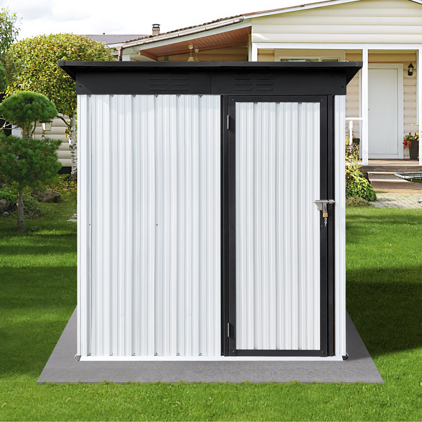 Metal Garden Sheds 5Ftx4Ft Outdoor White Black White Metal