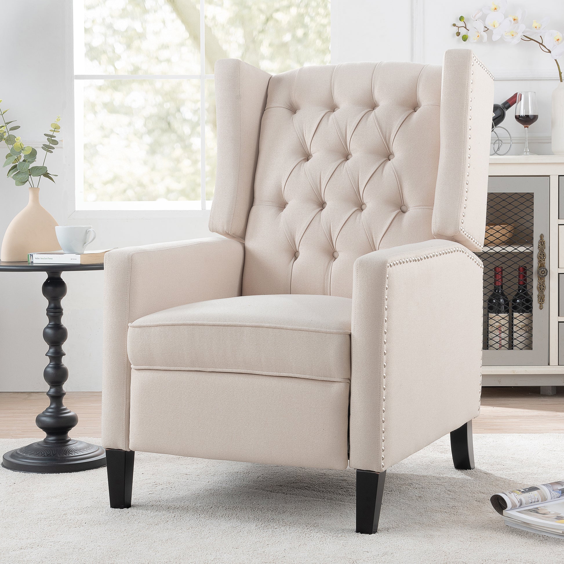 27.16" Wide Manual Wing Chair Recliner Beige Fabric