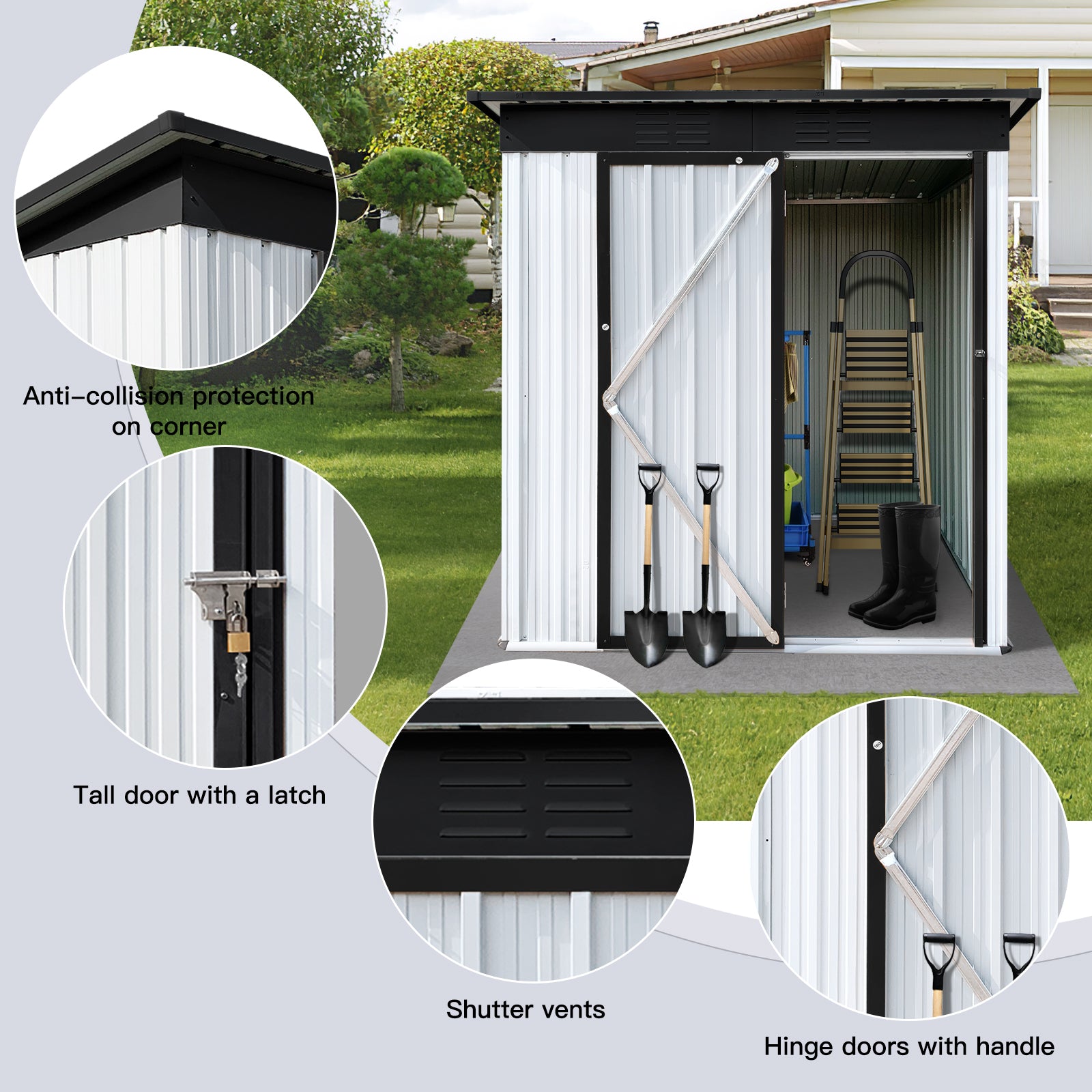 Metal Garden Sheds 5Ftx4Ft Outdoor White Black White Metal