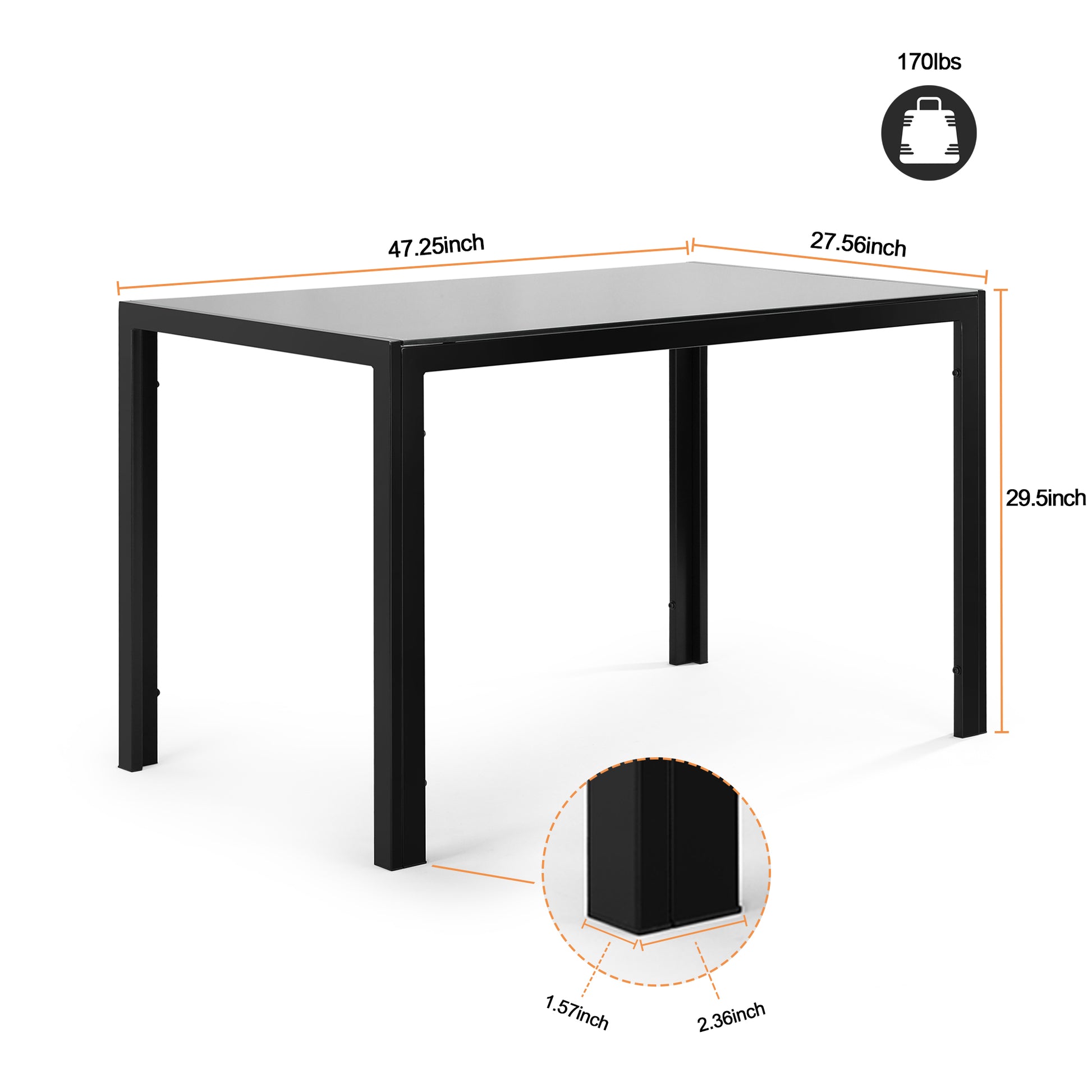 5 Pieces Dining Table Set For 4,Kitchen Room Tempered Glass Dining Table ,4 Faux Leather Chairs ,Black Black Glass