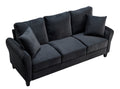 Video Modern Velvet Couch With 2 Pillow, 78 Inch Width Living Room Furniture, 3 Seater Sofa With Plastic Legs Black Velvet