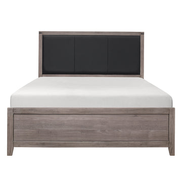 Brownish Gray Finish 1Pc Queen Bed Black Faux Leather Upholstered Headboard Casual Style Bedroom Furniture Box Spring Required Queen Brown Gray Wood Bedroom Casual,Industrial Wood