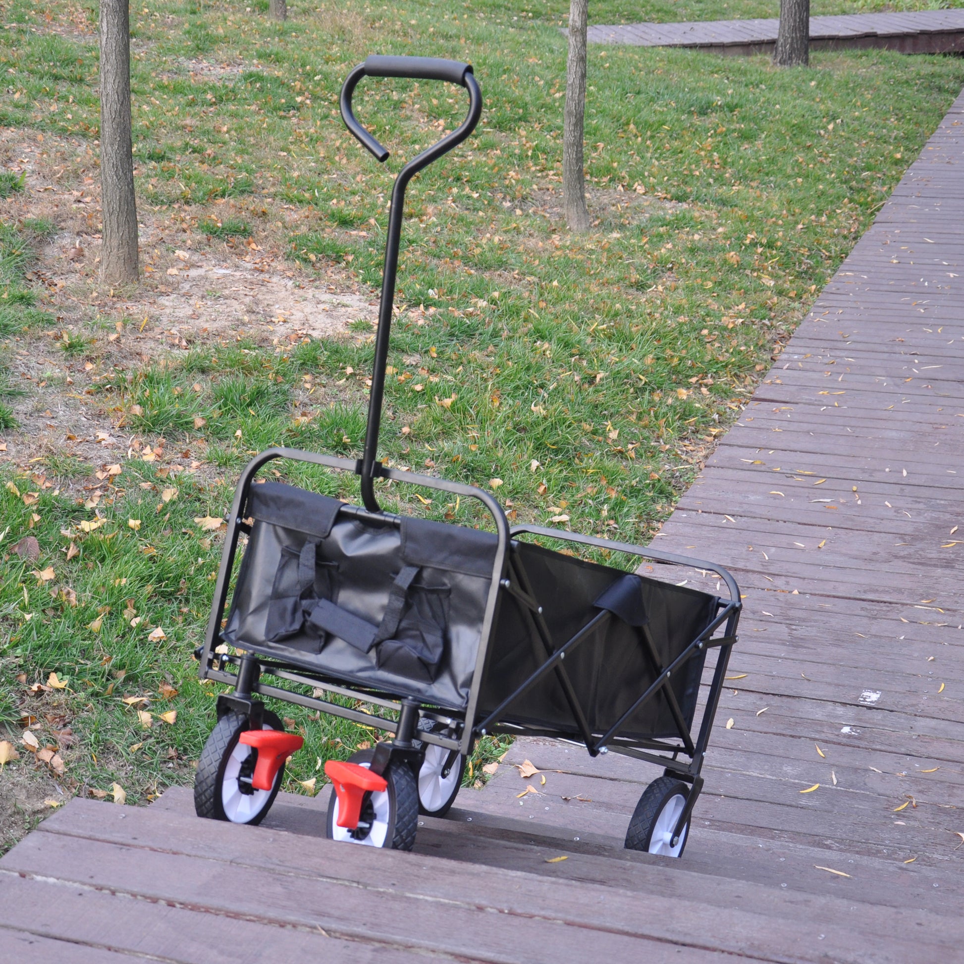 Folding Wagon Garden Shopping Beach Cart Black Black Metal