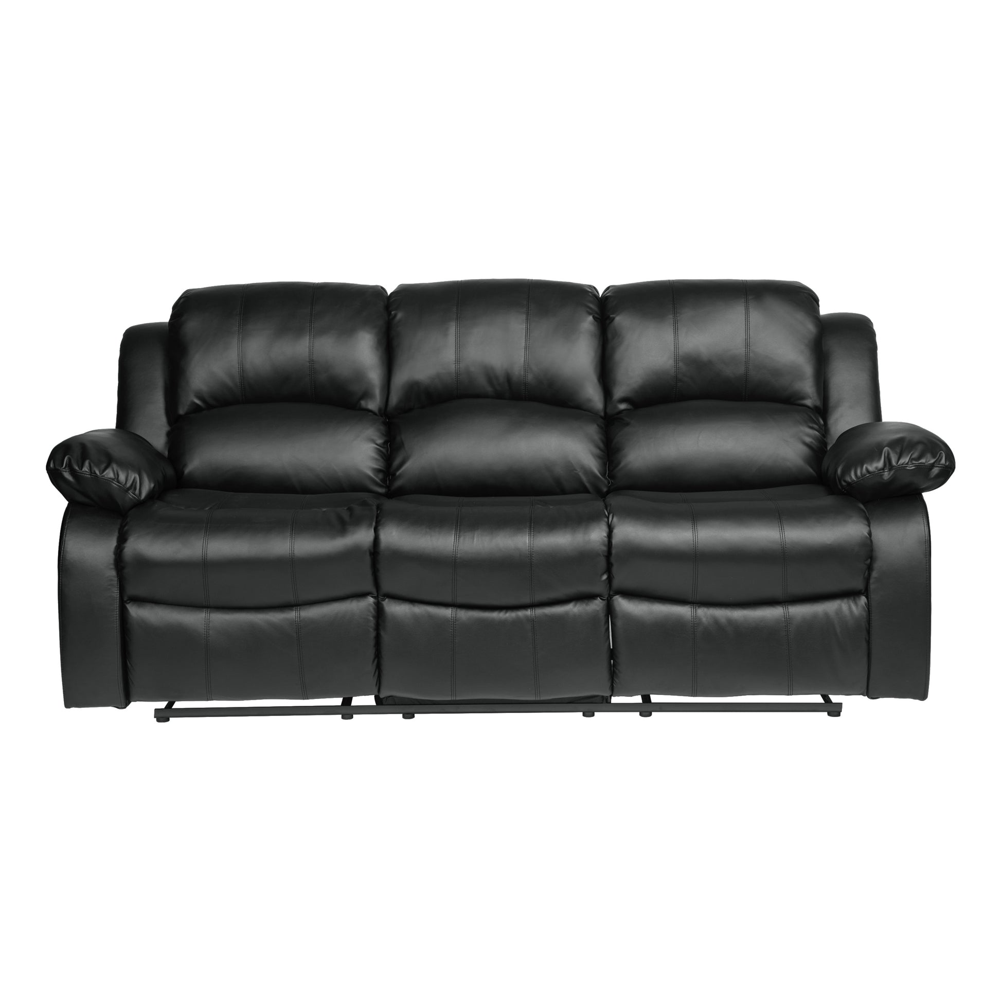 Comfortable Double Reclining Sofa 1Pc Black Bonded Leather Match Solid Wood Plywood Frame Living Room Furniture Black Primary Living Space Modern Solid Wood