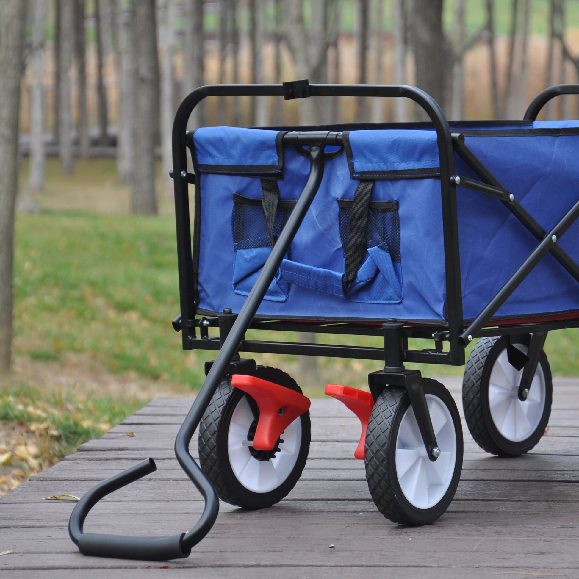 Folding Wagon Garden Shopping Beach Cart Blue Blue Metal