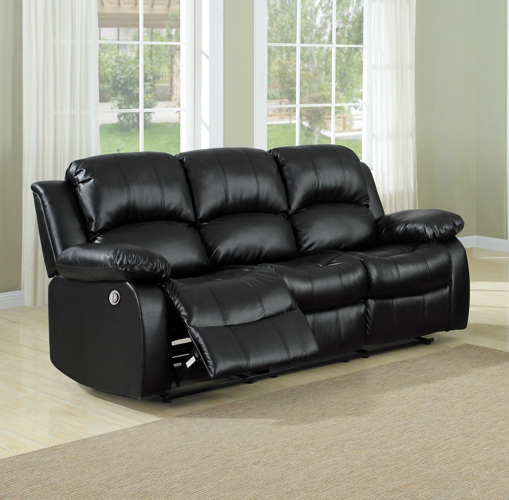 Comfortable Double Reclining Sofa 1Pc Black Bonded Leather Match Solid Wood Plywood Frame Living Room Furniture Black Primary Living Space Modern Solid Wood