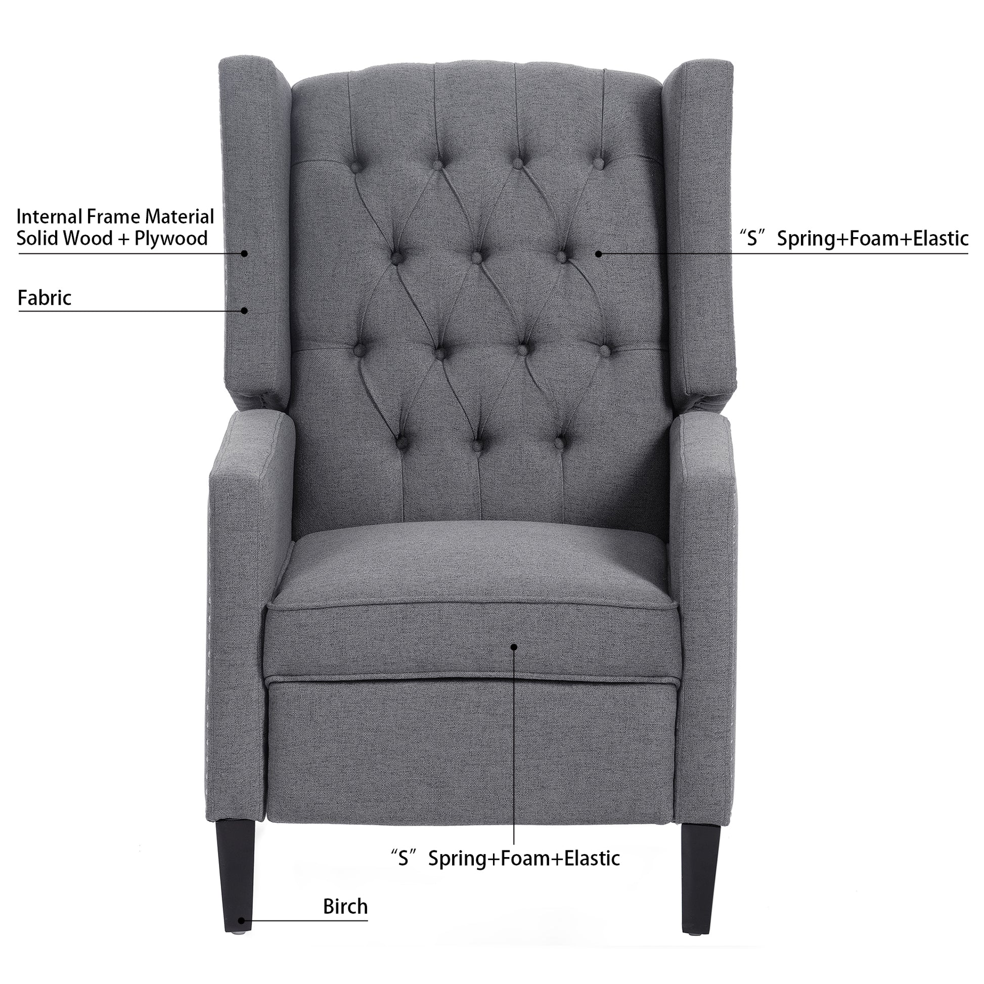 27.16" Wide Manual Wing Chair Recliner Grey Fabric