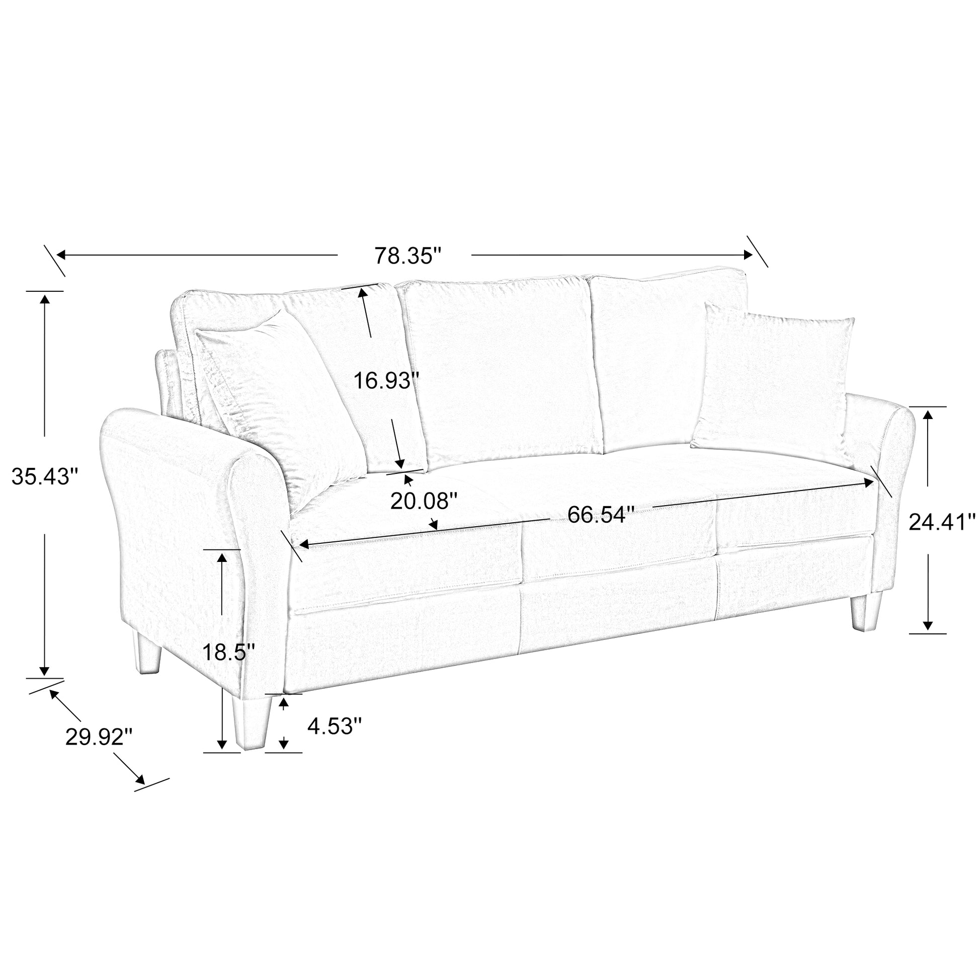 Video Modern Velvet Couch With 2 Pillow, 78 Inch Width Living Room Furniture, 3 Seater Sofa With Plastic Legs White Velvet