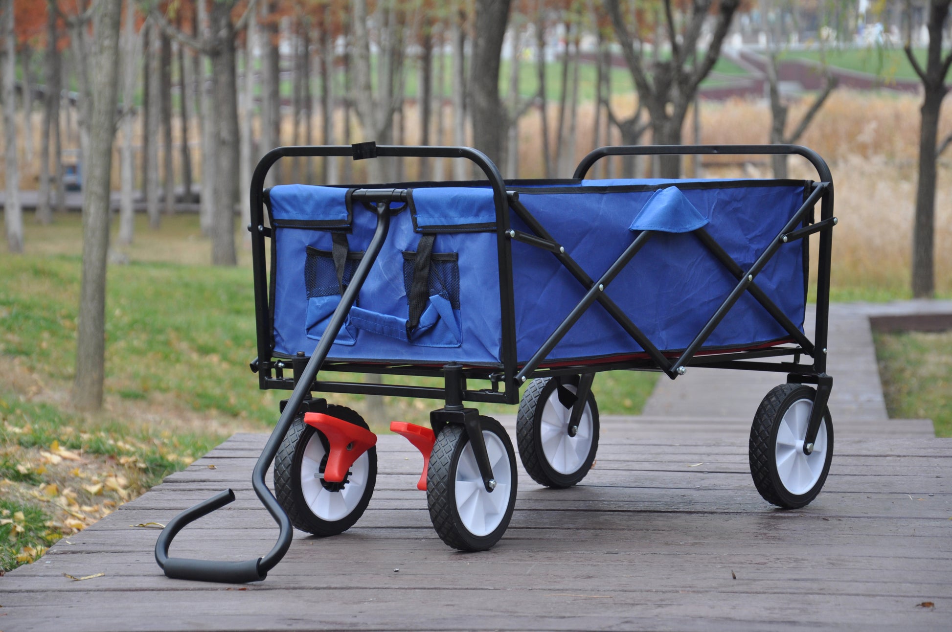 Folding Wagon Garden Shopping Beach Cart Blue Blue Metal