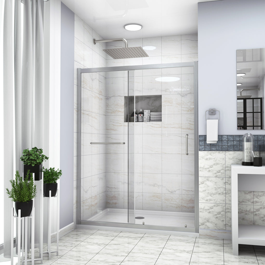 Shower Door 60" W X 72"H Single Sliding Bypass Shower Enclosure,Brushed Nickel Brushed Nickel Glass