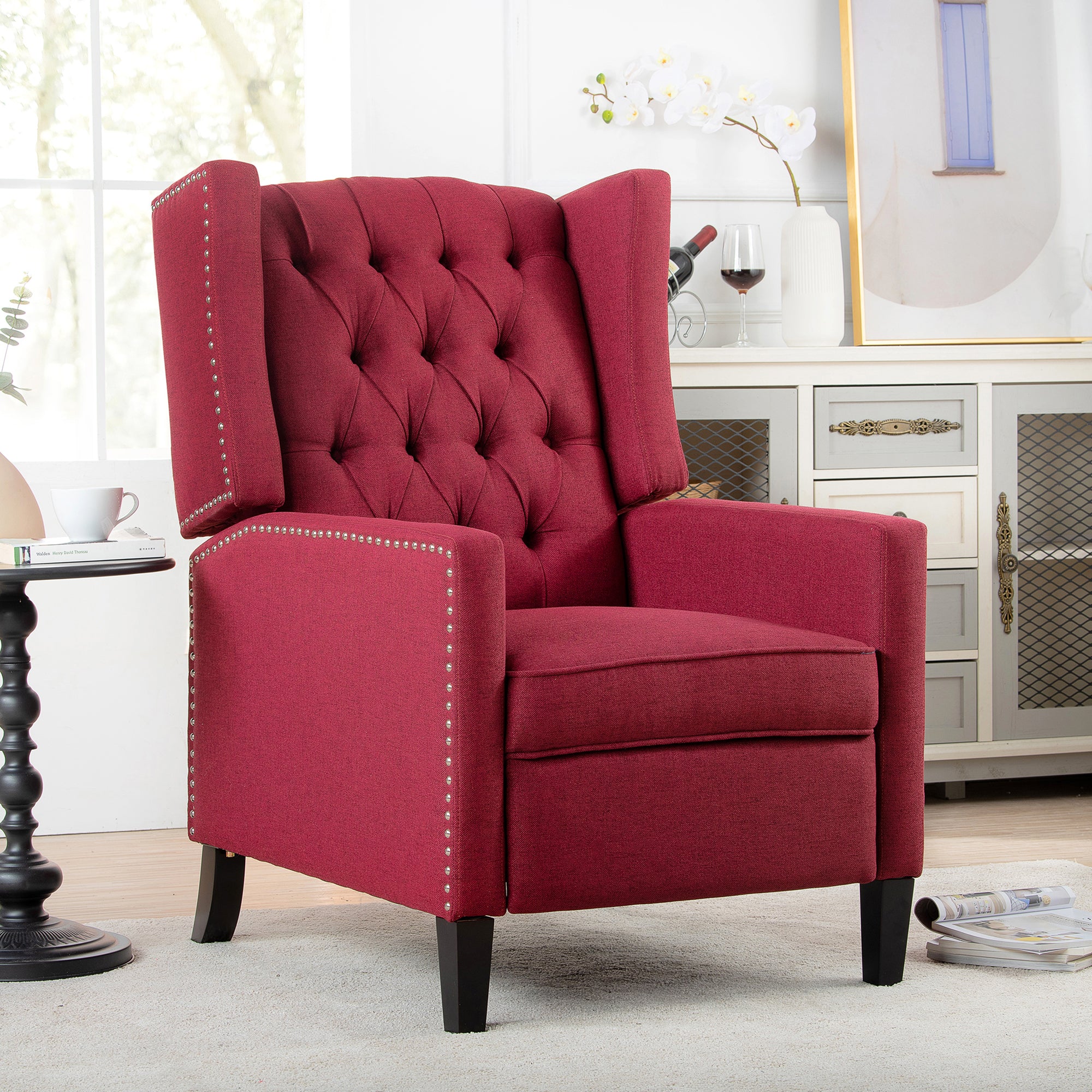 27.16" Wide Manual Wing Chair Recliner Wine Red Fabric