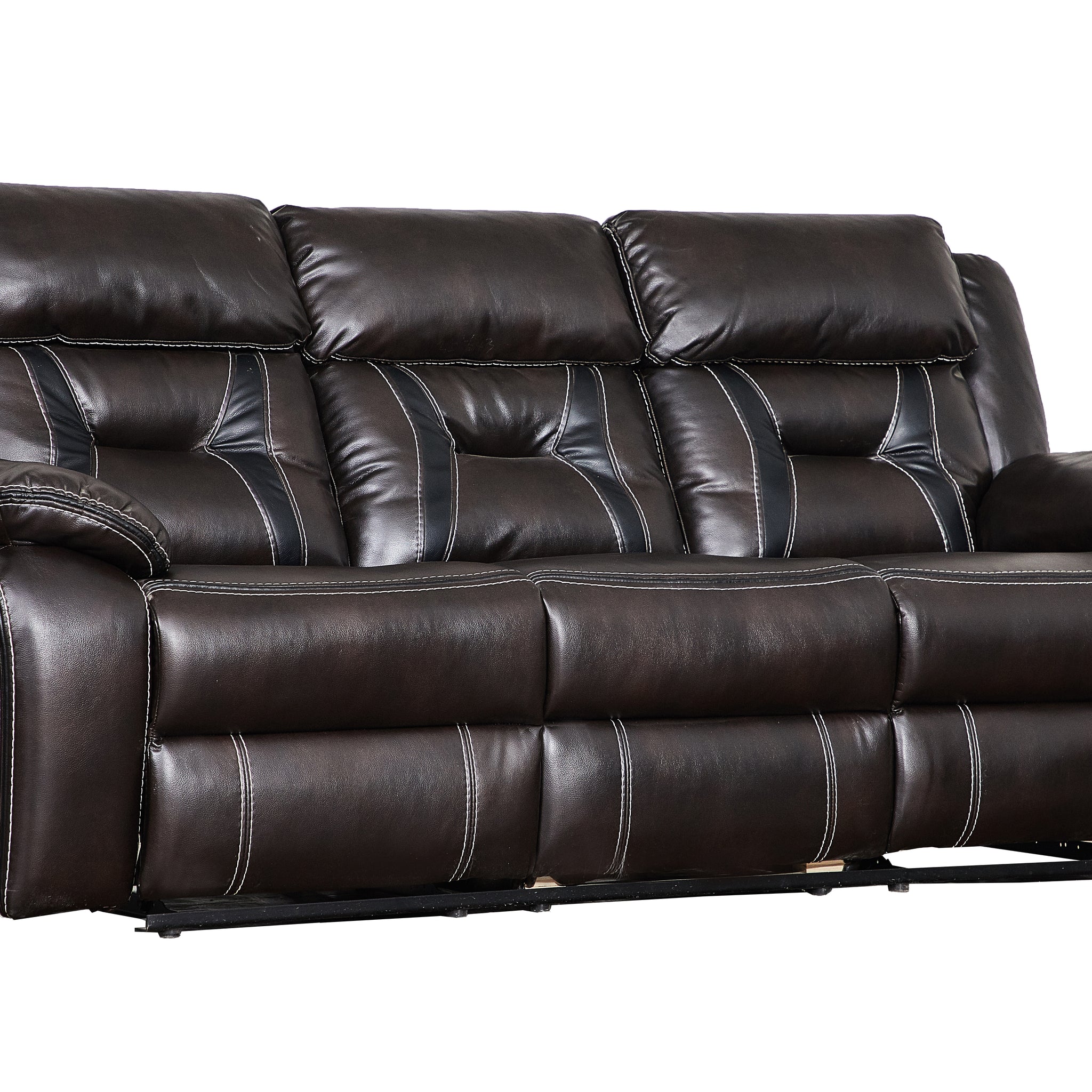 Reclining Upholstered Manual Puller In Faux Leather, Brown 85.83*38.58*40.16 Brown Dining Room Soft Modern Leather 3 Seat