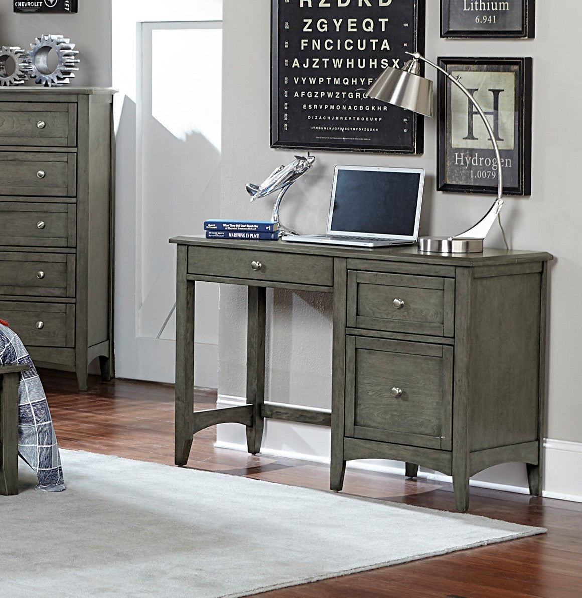 Transitional Styled Furniture Cool Gray Finish 1Pc Writing Desk With 2X Drawers 1 Keyboard Tray Home Furniture Office Furniture Gray Office Transitional Wood