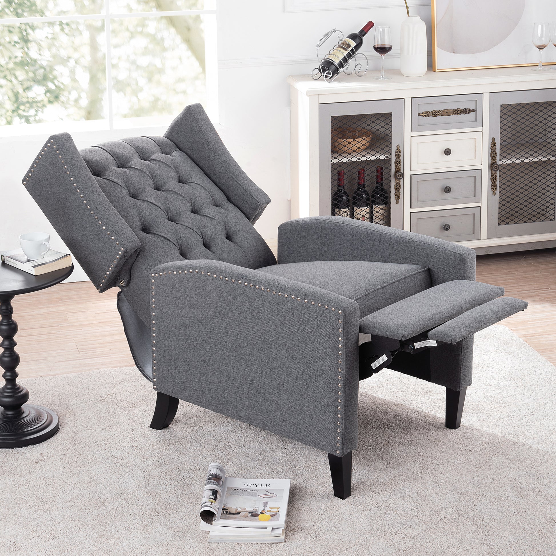 27.16" Wide Manual Wing Chair Recliner Grey Fabric