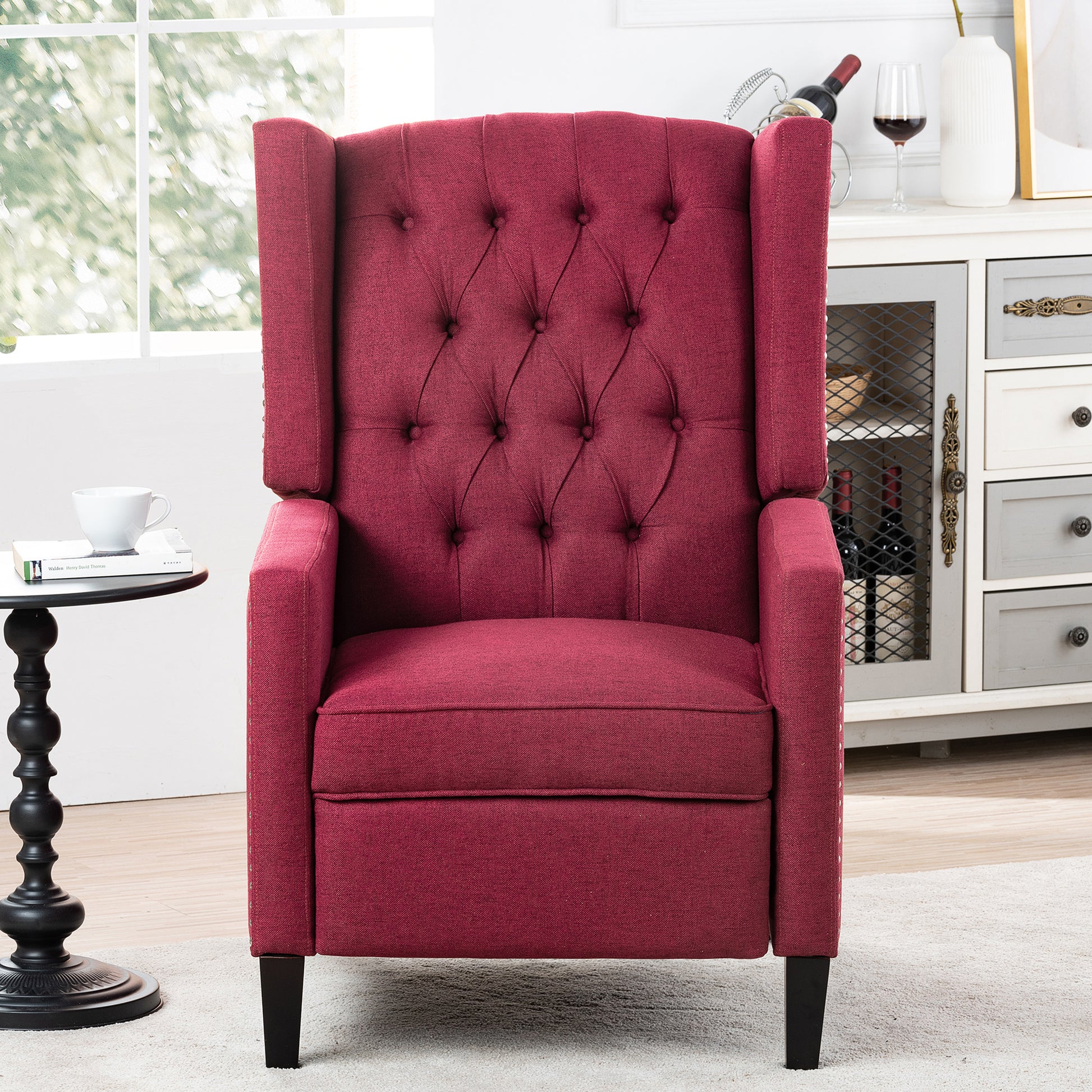 27.16" Wide Manual Wing Chair Recliner Wine Red Fabric