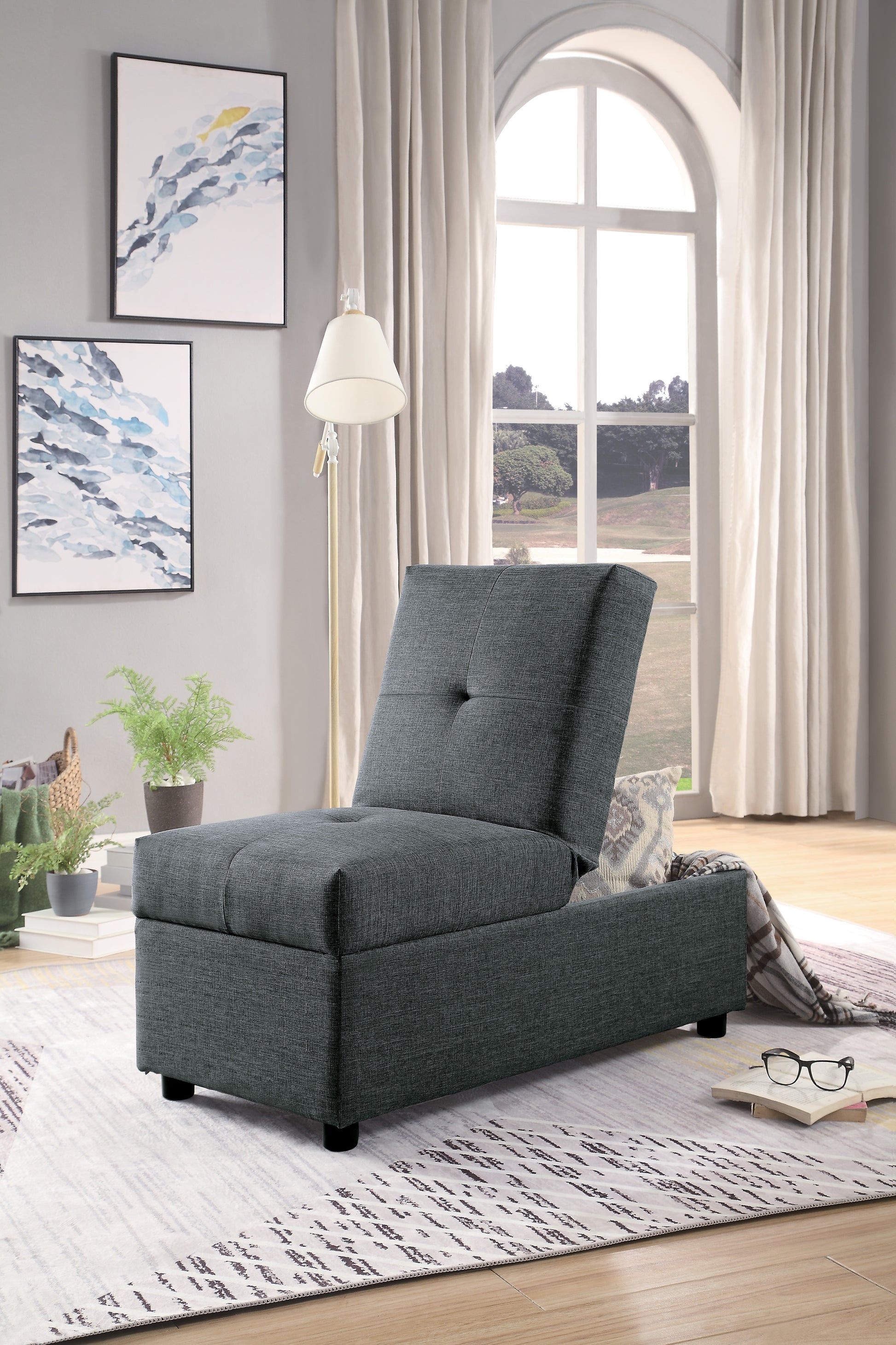 Gray Color Stylish 1Pc Storage Ottoman Convertible Chair Foam Cushioned Fabric Upholstered Solid Wood Plywood Frame Living Room Furniture Gray Wood Primary Living Space Grey Modern Rectangle With Storage Solid Wood