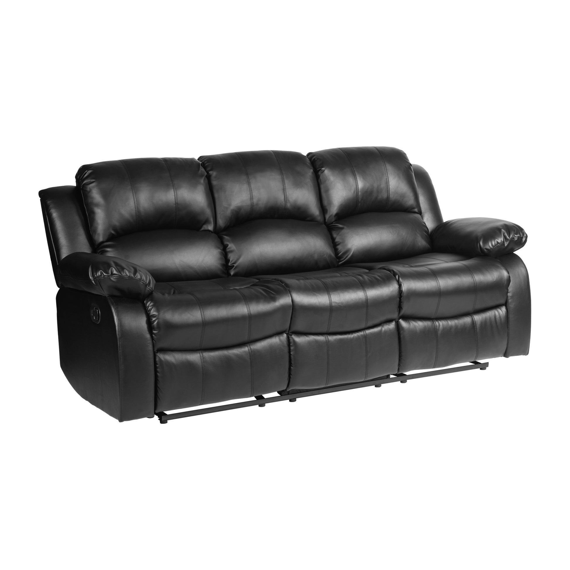 Comfortable Double Reclining Sofa 1Pc Black Bonded Leather Match Solid Wood Plywood Frame Living Room Furniture Black Primary Living Space Modern Solid Wood