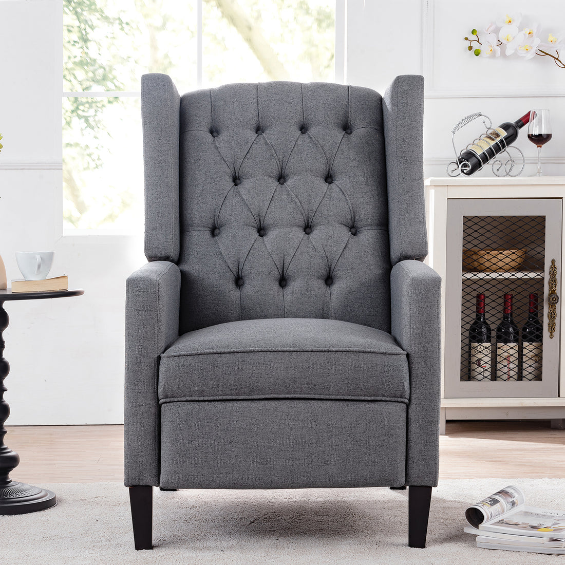 27.16" Wide Manual Wing Chair Recliner Grey Fabric