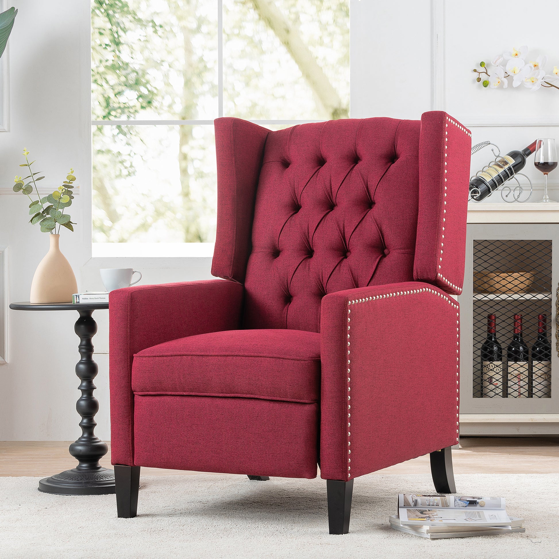 27.16" Wide Manual Wing Chair Recliner Wine Red Fabric