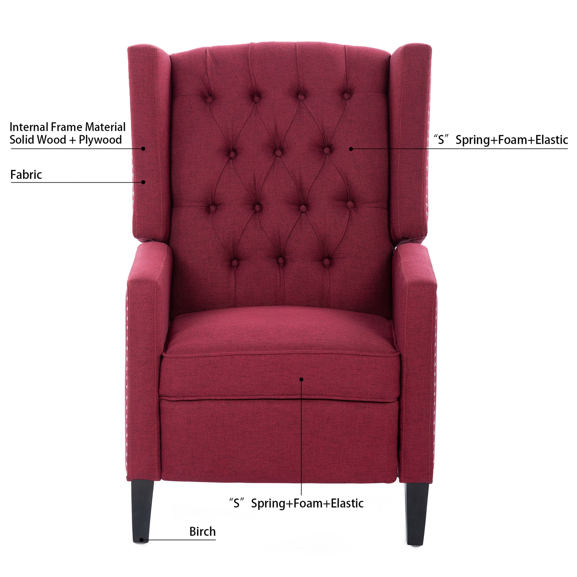 27.16" Wide Manual Wing Chair Recliner Wine Red Fabric