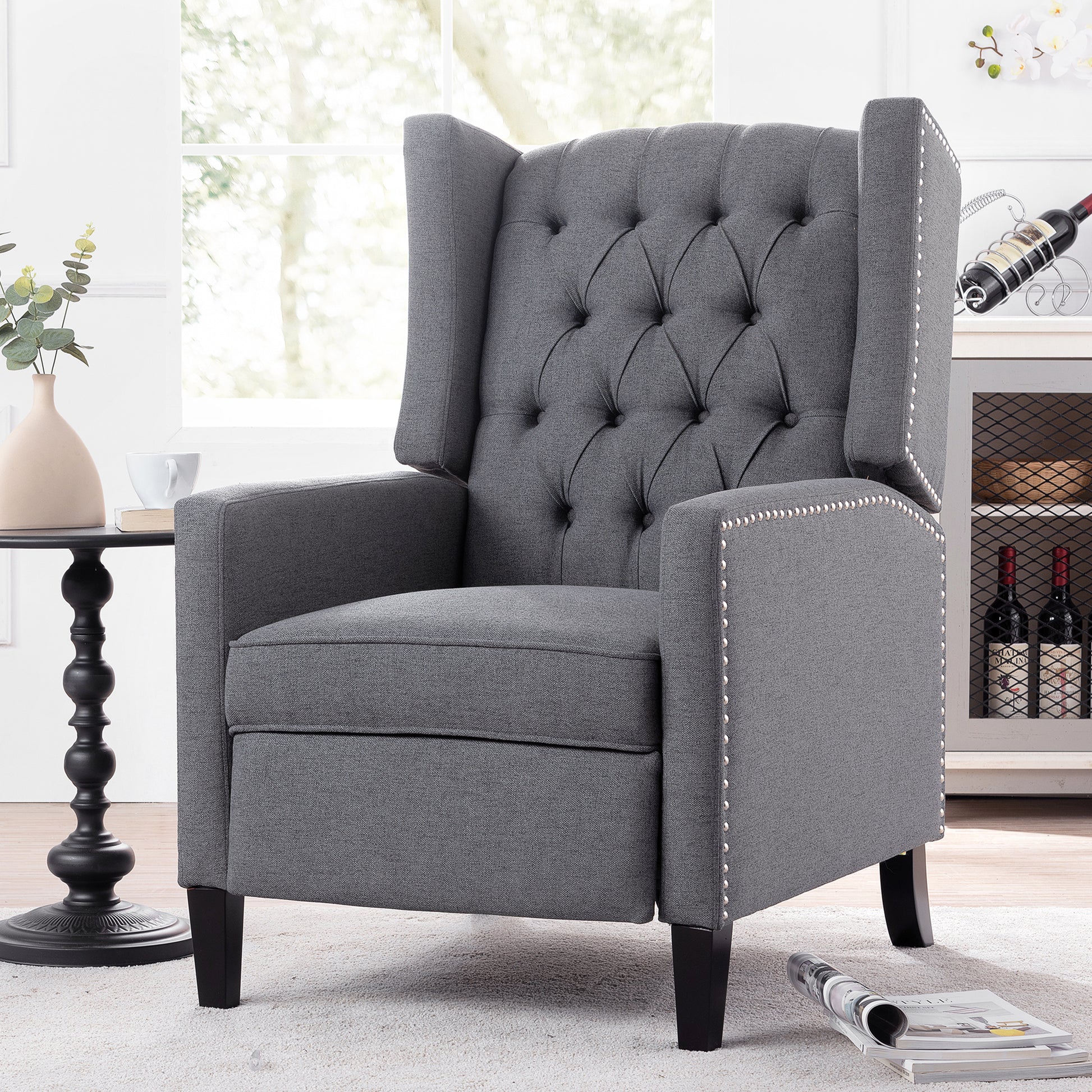 27.16" Wide Manual Wing Chair Recliner Grey Fabric