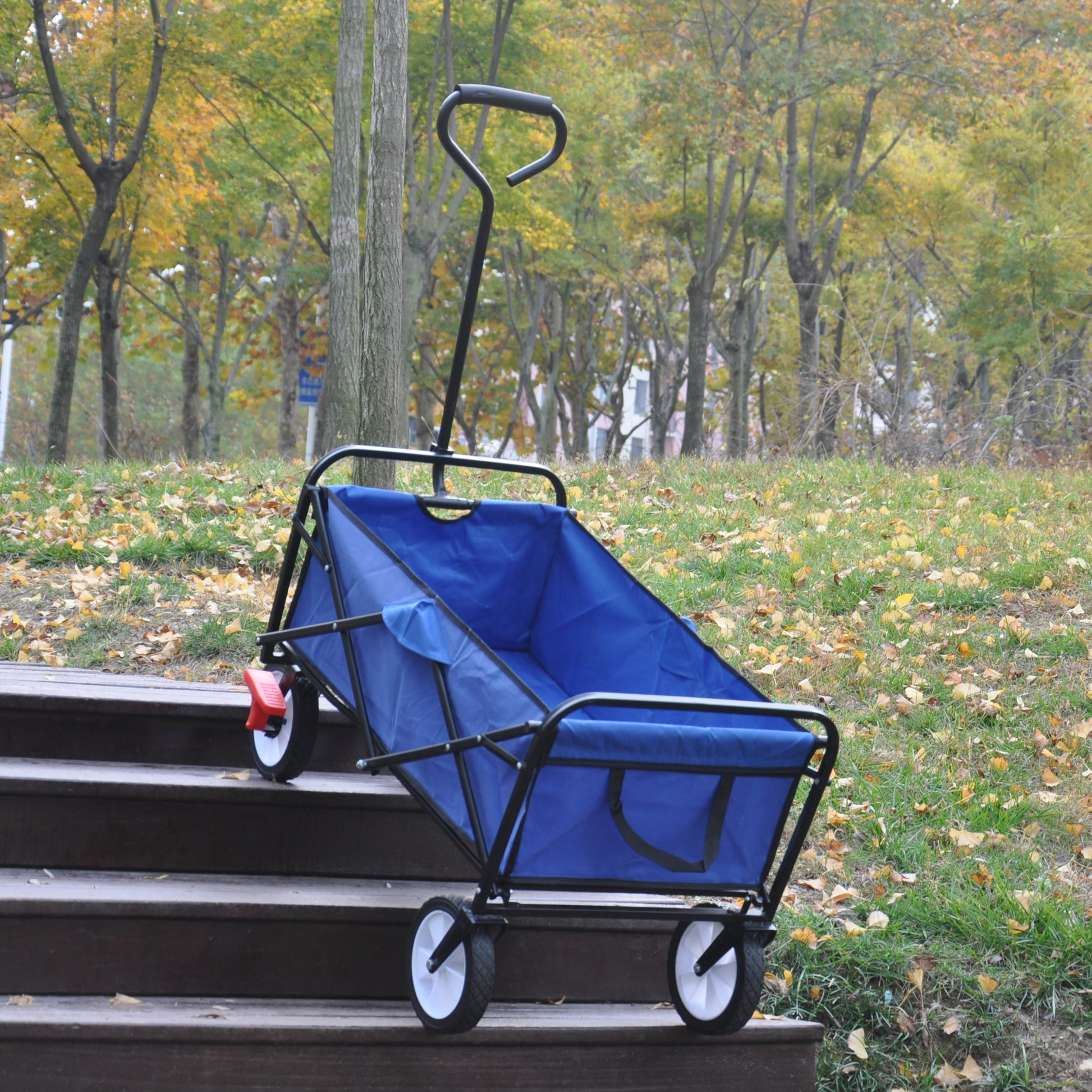 Folding Wagon Garden Shopping Beach Cart Blue Blue Metal