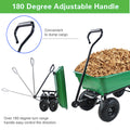 Folding Car Poly Garden Dump Truck With Steel Frame, 10 Inches. Pneumatic Tire, 300 Pound Capacity, 75 Liter Truck Body Grass Green Metal