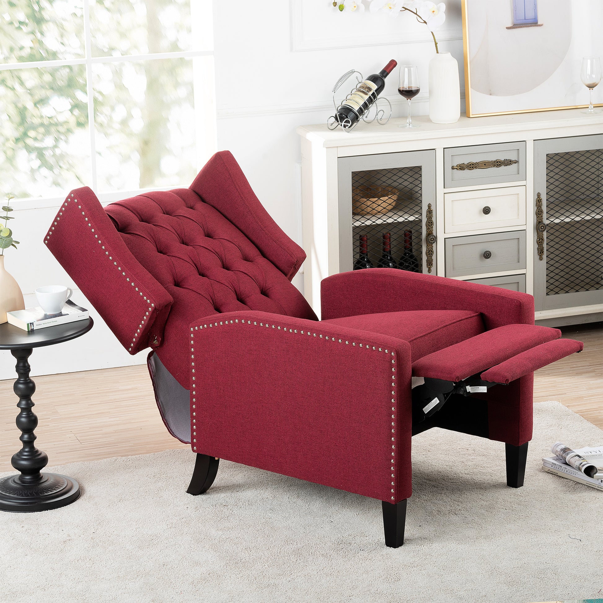 27.16" Wide Manual Wing Chair Recliner Wine Red Fabric