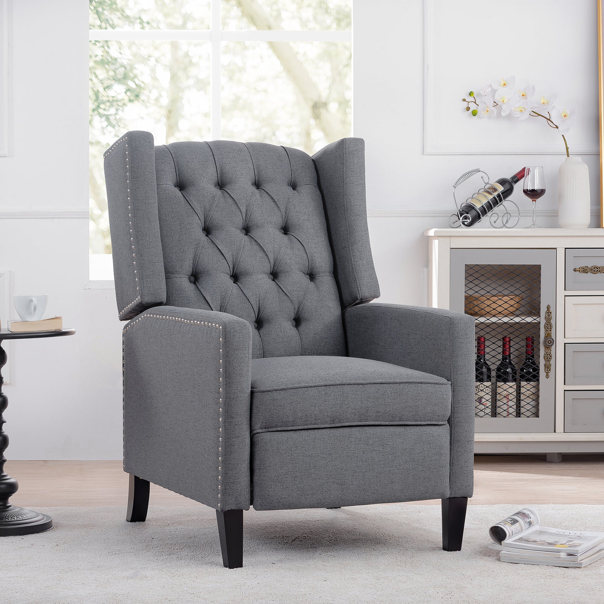 27.16" Wide Manual Wing Chair Recliner Grey Fabric