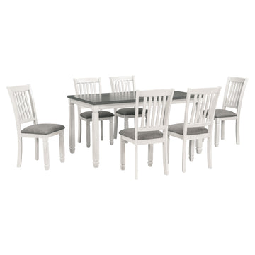 7 Piece Dining Table Set Wood Dining Table And 6 Upholstered Chairs With Shaped Legs For Dining Room Living Room Furniture Gray White White Gray Solid Wood