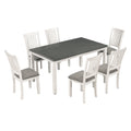 7 Piece Dining Table Set Wood Dining Table And 6 Upholstered Chairs With Shaped Legs For Dining Room Living Room Furniture Gray White White Gray Solid Wood