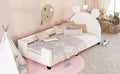 Twin Size Upholstered Daybed With Carton Ears Shaped Headboard, White White Pu Leather